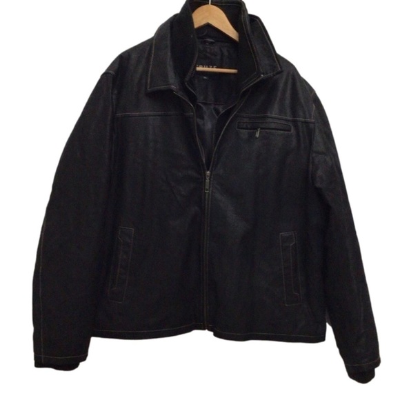 𝅺CRUZE men black genuine leather jacket mid season classic plus size 2XL - Picture 1 of 16